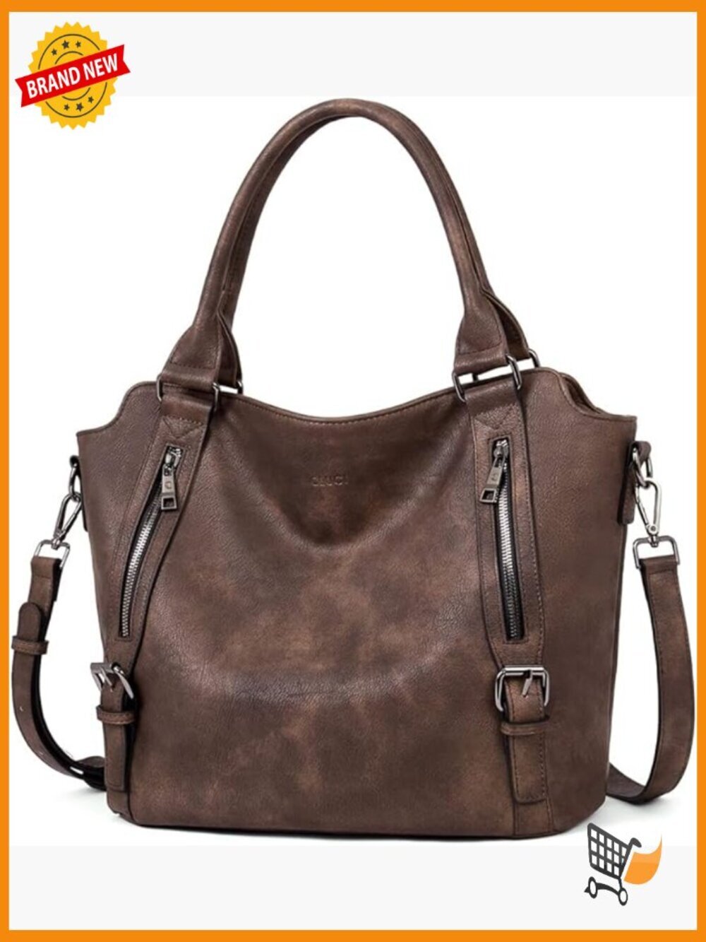Large Hobo Shoulder Bag with Multiple Pockets, Vegan Leather Tote